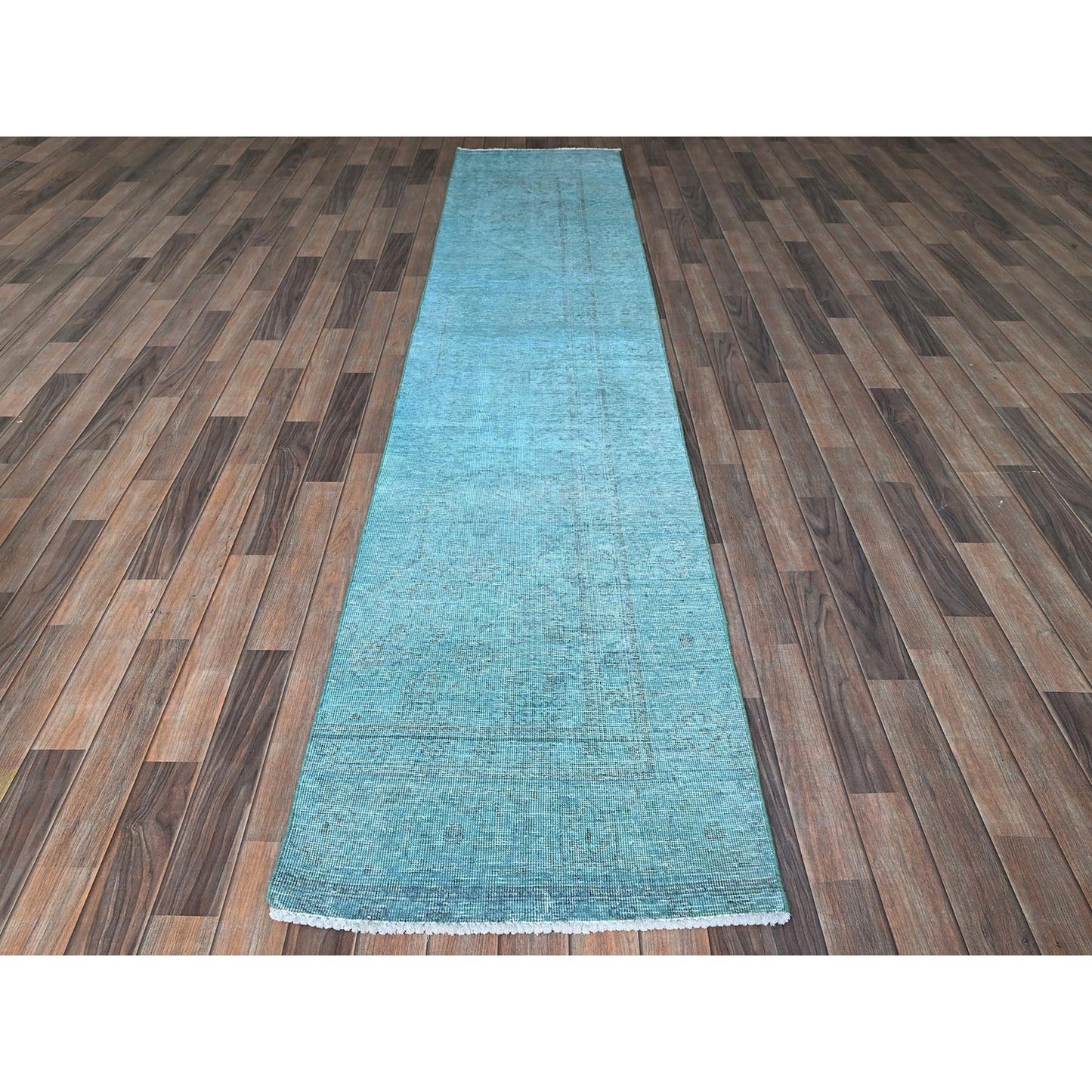 2'4"X11'2" Blue Overdyed Vintage Zoroastrian Hand Knotted Wool Runner Rug