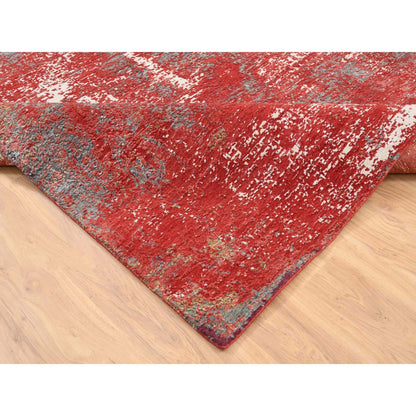 8'X10' Red Modern Design Wool And Silk Hand Knotted Rug