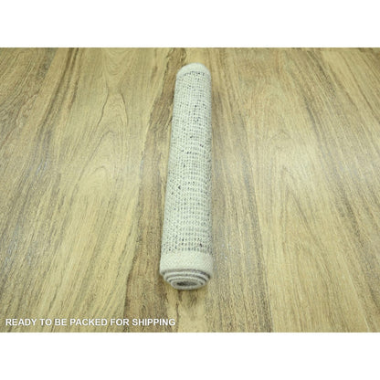 2'X3' Gray Wool Rug Hand Knotted Oxidized & Distressed Grass Design Mat