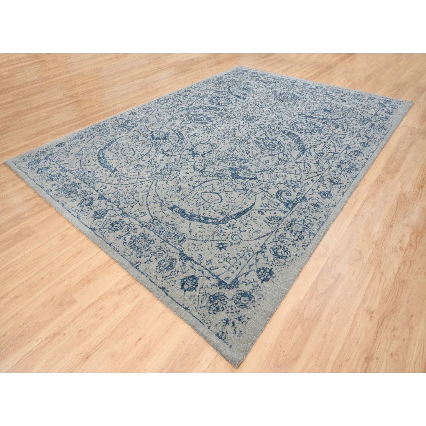 10'X14' Fine Jacquard Wool And Plant Based Silk Hand Loomed Gray Rug