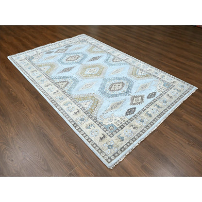 6'2"X9'1" Gray Zoroastrian Village Inspired Pure Wool Hand Knotted Rug