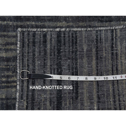 2'6"X12'6" Gray Modern Ombre Design Hand Knotted Soft Wool Runner Rug