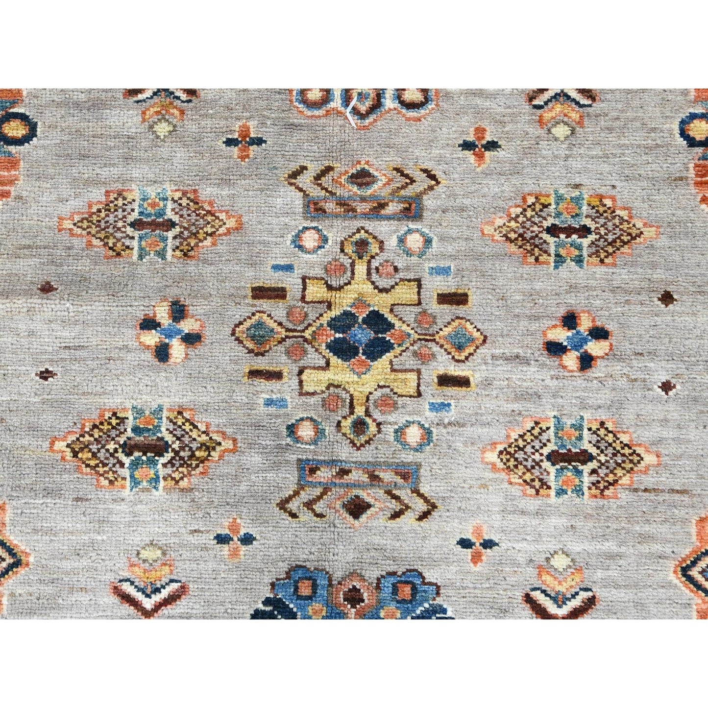 6'1"X9'1" Light Gray Hand Knotted Afghan Super Kazak Organic Wool Rug