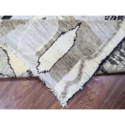 7'4"X9'6" Ivory Wool Hand Knotted Beni Ourain Moroccan Berber Design Rug