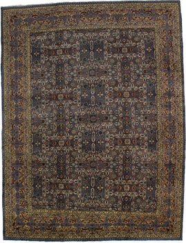 Vintage Blue Wool Oriental Rug Allover Floral