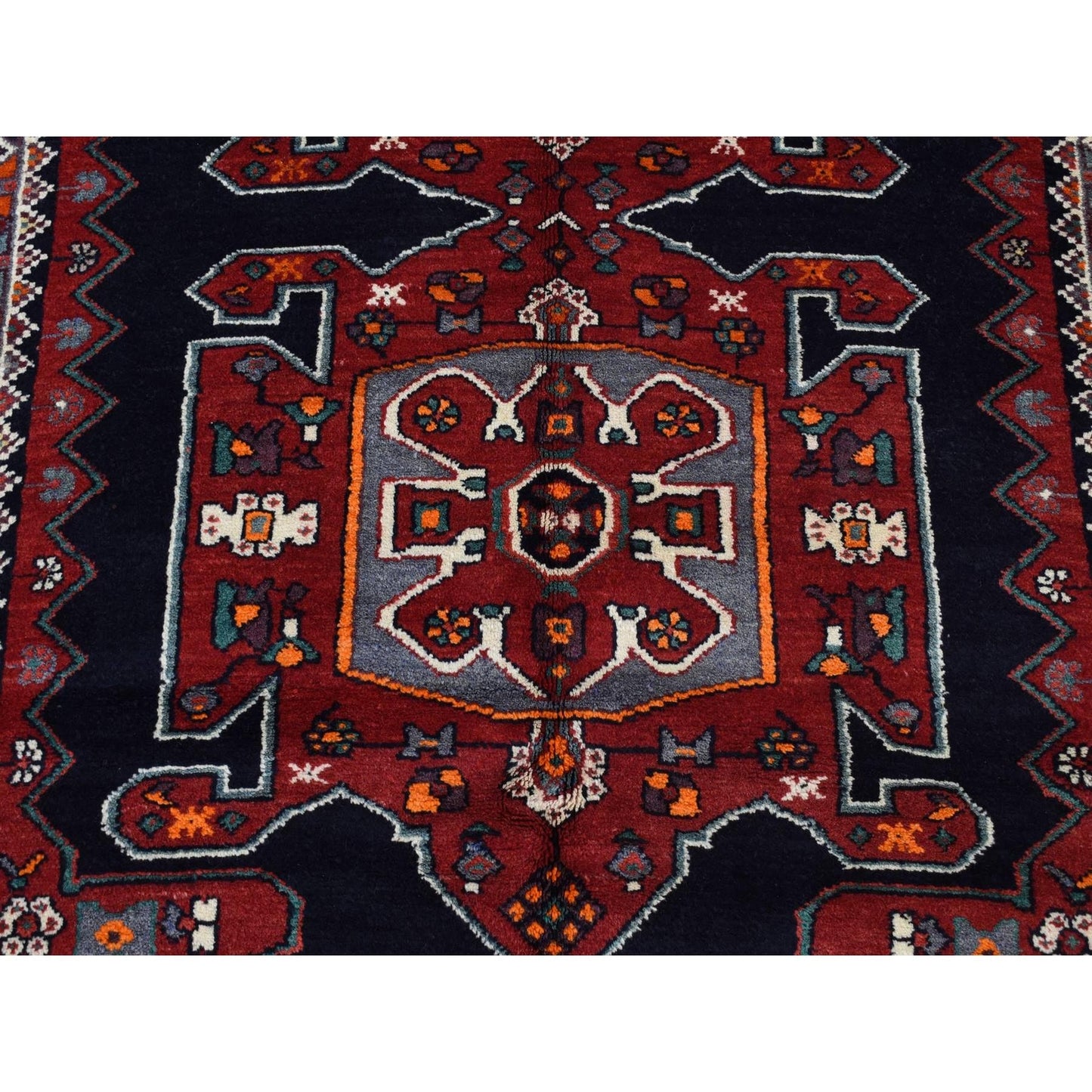 4'8"x9'7" Blue New Zoroastrian Khamadan Wool Hand Knotted Runner Rug