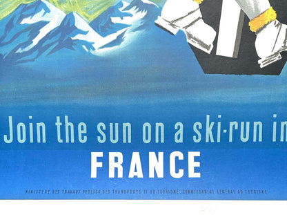 Ski Poster French 1950C Authentic Original Printing Join The Sun On A Ski Run