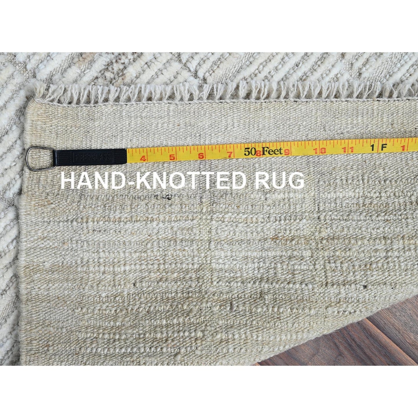 2'4"X3' Ivory Moroccan Weave With Squares Design Wool Hand Knotted Mat Rug