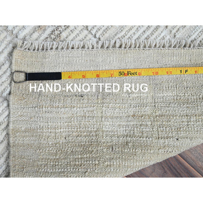 2'4"X3' Ivory Moroccan Weave With Squares Design Wool Hand Knotted Mat Rug