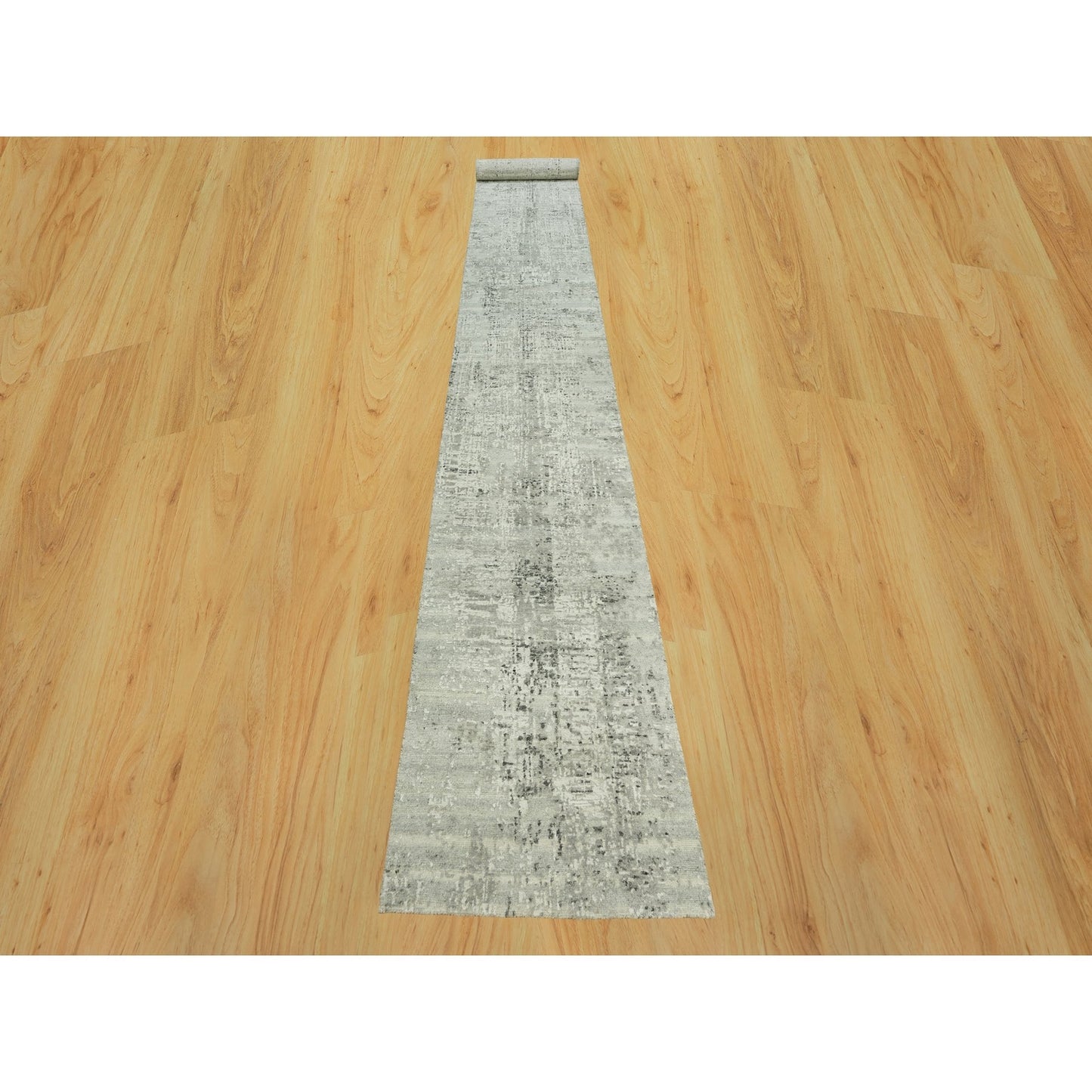 2'6"X20'2" Diff Gray Modern Undyed Wool Hand Knotted Xl Runner Rug
