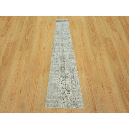 2'6"X20'2" Diff Gray Modern Undyed Wool Hand Knotted Xl Runner Rug