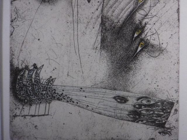 Veronika Paleckova "Peacock And Figure" Signed Etching Limited 30 Framed Art