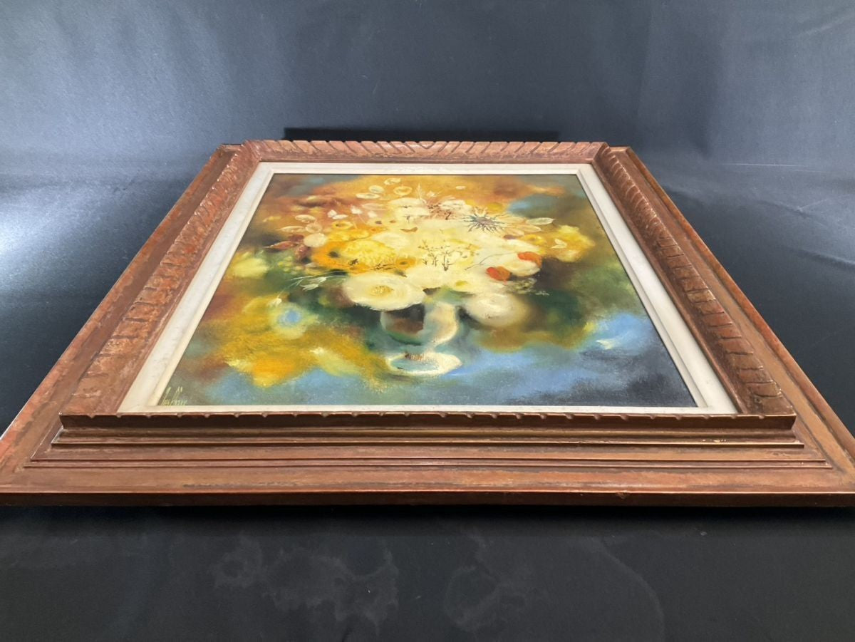Yves Chaix Oil Painting Bouquet Blanc et Or French Modern Floral Art Framed
