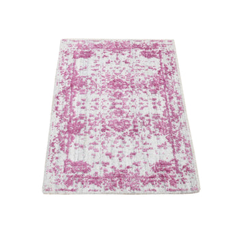 2'X3' Pink Fine Jacquard Hand Loomed Wool And Plant Based Silk Mat Rug