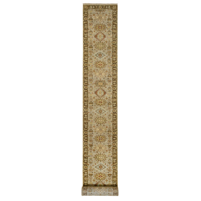 2'6"X21'10" Light Gray Medallions Hand Knotted Karjihooz Wool Runner Rug