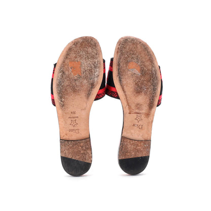 Christian Dior Women'S Dway Flat Sandals Embroidered Canvas