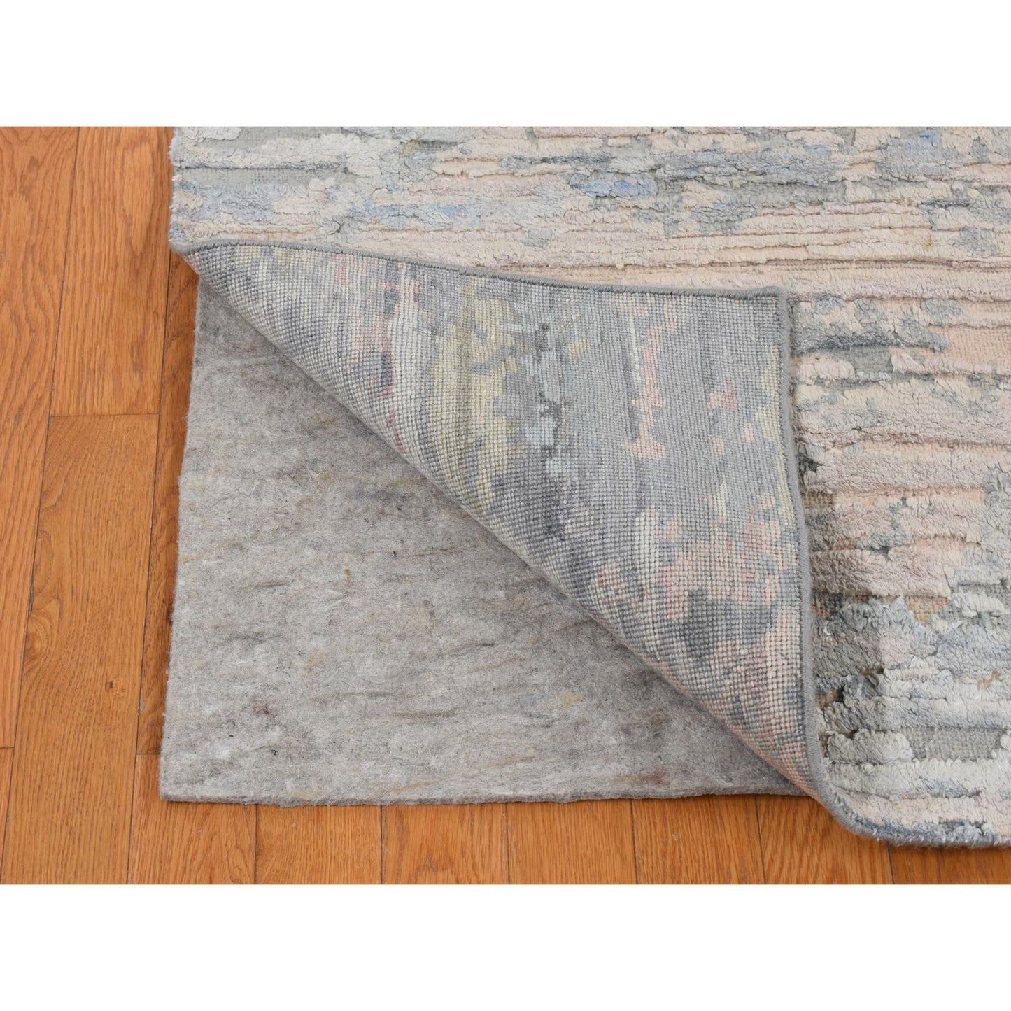 8'X10'6" Ivory Pure Silk Hand Knotted Modern Oriental Oriental Rug