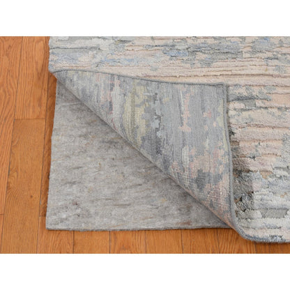 8'X10'6" Ivory Pure Silk Hand Knotted Modern Oriental Oriental Rug