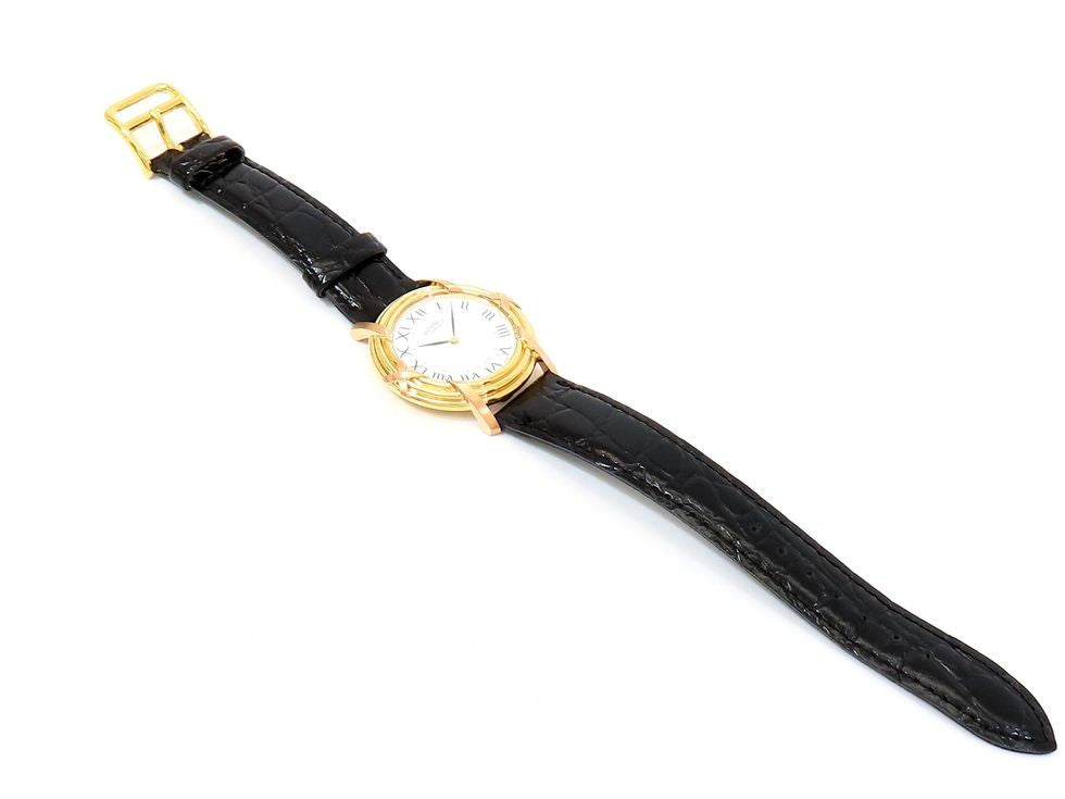 Herms Ruban K18Yg/Pg Gp Aftermarket Leather Strap Quartz Boys' Watch
