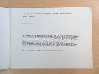 Robert Wilson Lucinda Childs I Was Sitting On My Patio 1St Edition 1978 London