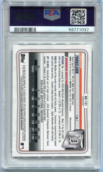 Spencer Torkelson 2020 Bowman Draft Chrome Refractor Rc #Bd121 Psa Graded 10