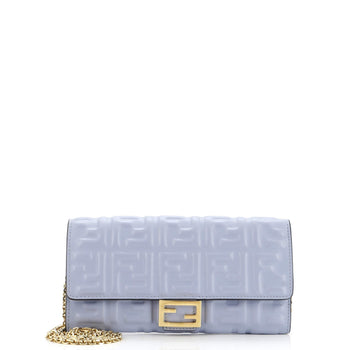 Fendi Baguette Continental Wallet On Chain Zucca Embossed Leather