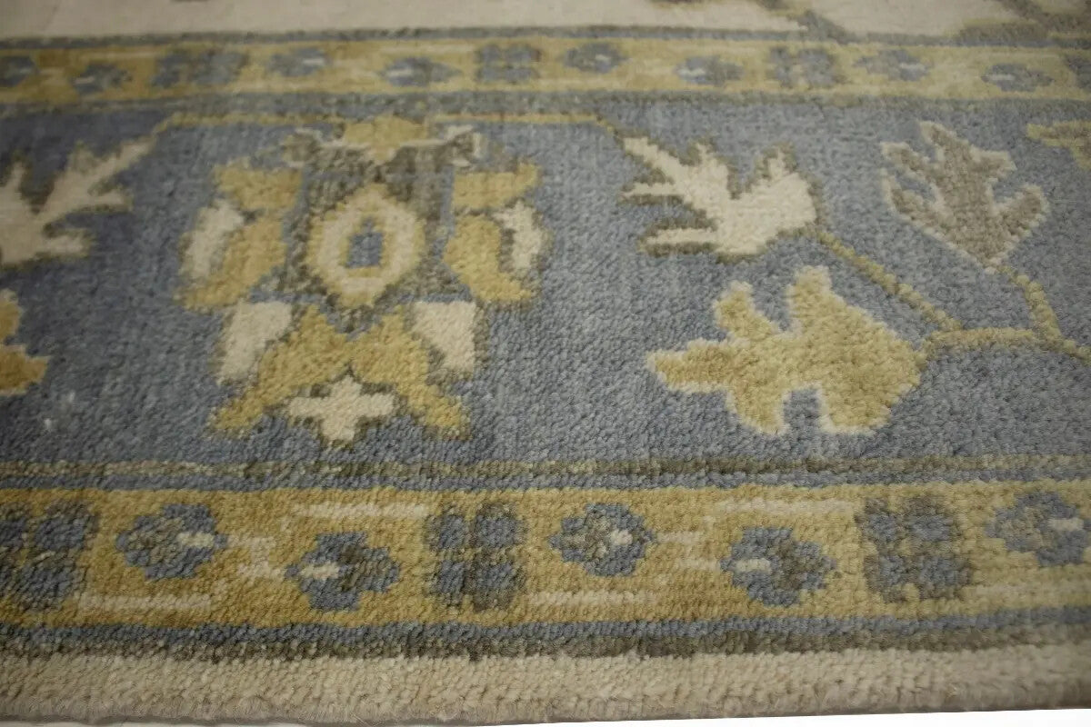 Hand-Knotted Oushak Chobi Wool Rug Cream Floral