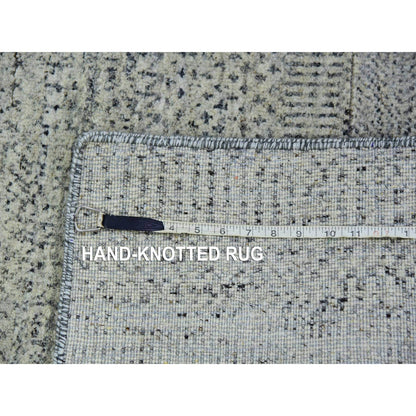 3'1"X5'7" Stone Gray Undyed Wool Grass Design Hand Knotted Oriental Rug