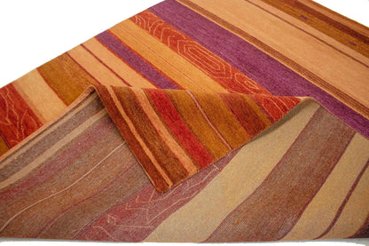 Handmade Indo-Gabbeh Oriental Rug Striped Tribal