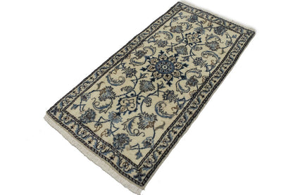 Small Cream Nain Oriental Rug Handmade Plush