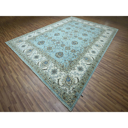 10'X13'10" Blue Hand Knotted Agra Shah Abbas Flower Vines Design Wool Rug