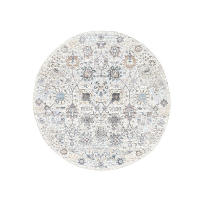5'1"X5'1" Ivory Silk With Textured Wool Tebraz Hand Knotted Oriental Rug