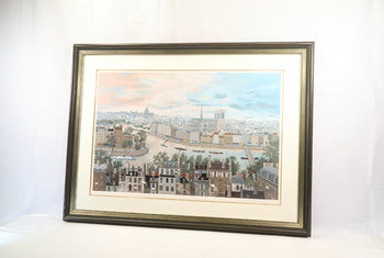Michel Delacroix Rive Gauche 1990 Large Silkscreen  Paris Seine & Notre-Dame