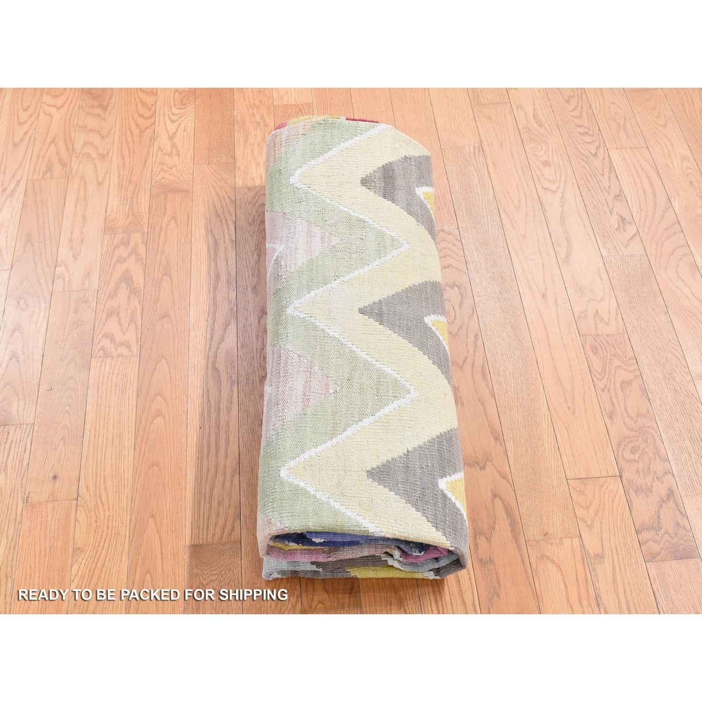 8'X10' Colorful Wool Hand Woven Afghan Kilim With Chevron Design Rug