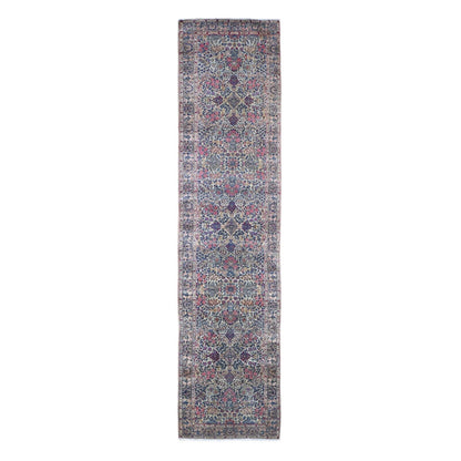 2'8"X11'6" Ivory Antique Farsian Karman Flower Design Wool Hand Made Rug