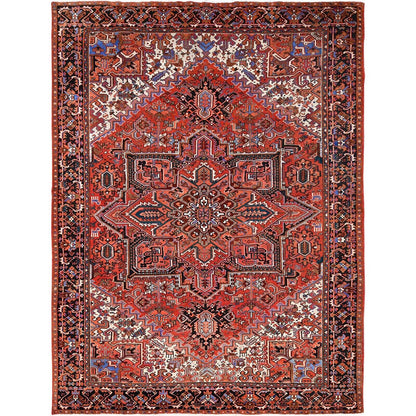 10'1"X13'2" Red Semi Antique Zoroastrian Heris Worn Wool Hand Knotted Rug