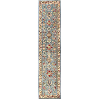 2'9"X12'9" Blue Kazak With Geometric Design Rug Hand Knotted Wool Runner