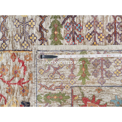 2'6"X23'10" Beige Wool And Silk Hand Knotted Vase Design Xl Runner Rug