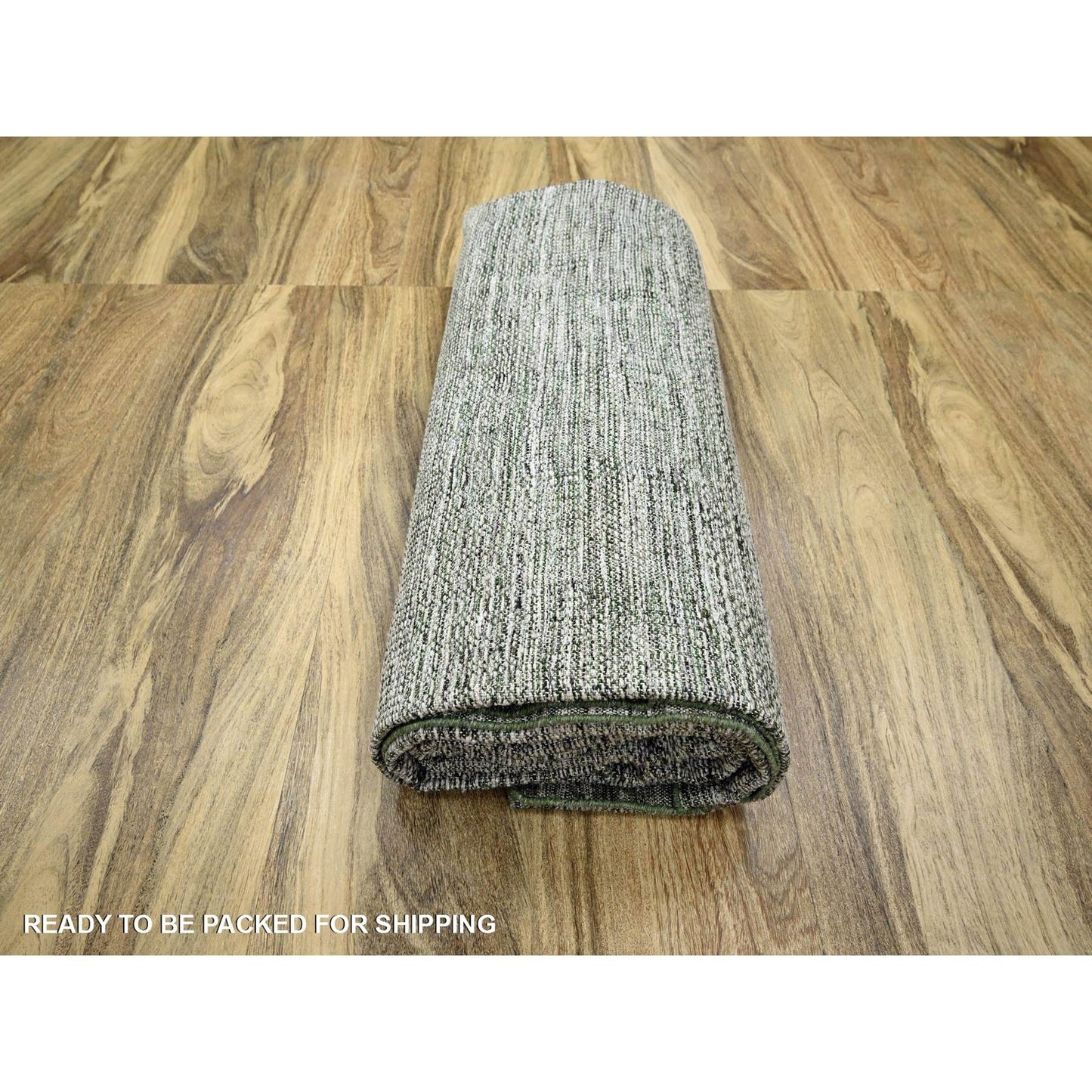 9'9"X13'10" White With Green Oxidized Grass Design Hand Knotted Wool Rug