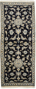 Handmade Wool Nain Runner Rug Classic Navy Floral