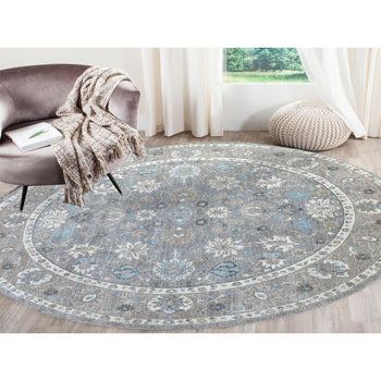 12'X12' Hand Knotted Soft Wool Fine Peshawar Silver Gray Round Rug