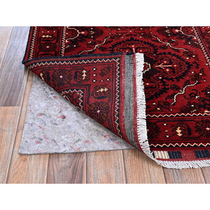 2'7"X5'2" Red Afghan Khamyab Tribal Design Hand Knotted All Wool Runner Rug
