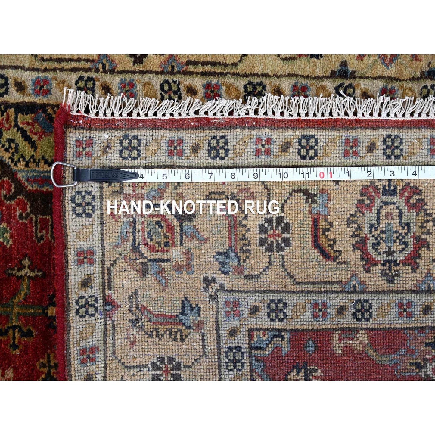 4'1"X9'10" Red Devil Hand Knotted Karajeh Design Wide Runner Oriental Rug