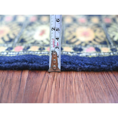 2'6"X16'10" Blue Mori Bokara Geometric Motif Wool Hand Knotted Runner Rug