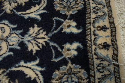 Nain Oriental Rug Small Classic Navy Floral Design Thick Pile Carpet 2'3X4'7 ft