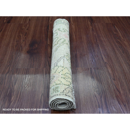 2'X3' Oyster White Afghan Angora Oushak Hand Knotted 100% Wool Mat Rug