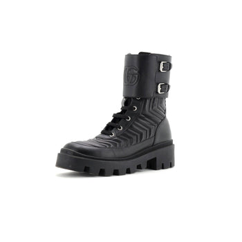 Gucci Women'S Gg Marmont Platform Combat Boots Matelasse Leather