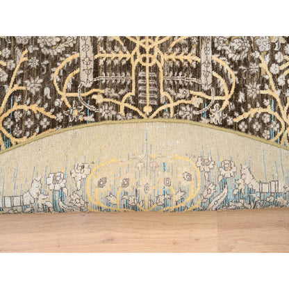 6'X6' Gold Brown Saroogh Silk With Wool Hand Knotted Round Rug
