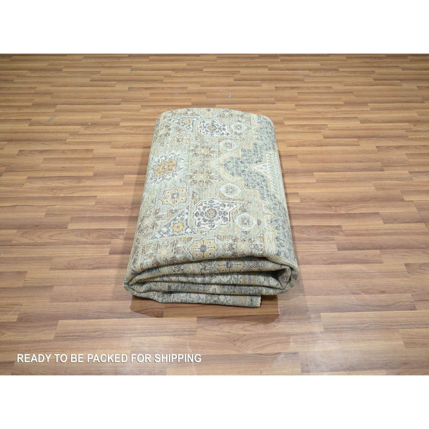 8'2"X10'4" Pistachio Green Mamluk Design Wool Hand Knotted Oriental Rug
