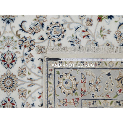 4'9"X6'10" Ivory Nain With Flower Pattern Wool And Silk Hand Knotted Rug
